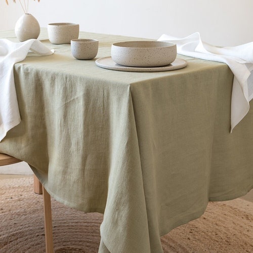 Moss Green Linen Tablecloth Square Rectangular Linen Table Etsy