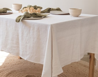 White linen tablecloth, square, rectangular linen table cloth, custom size table linens