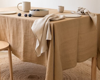 Almond linen tablecloth, square, rectangular linen table cloth, custom size table linens