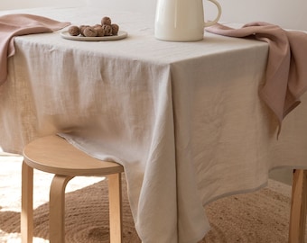 Beige linen tablecloth, square, rectangular linen table cloth, custom size table linens