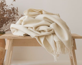 Elfenbein Merino Wolle Decke, 100% natürliche feine Merino Wolle Überwurf, hochwertige Wolle Tagesdecke, weiche Merino Wolle Bettwurf