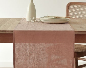 Sunset rose linen table runner, handmade, washed linen runner, custom size table linens