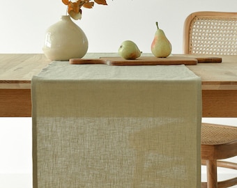 Moss green linen table runner, handmade, washed linen runner, custom size table linens