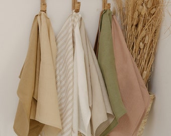 Linen kitchen towel set of 2, washed linen tea towels in various colors.