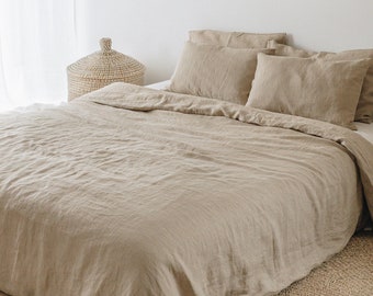 Beige linen duvet cover, washed linen bedding, natural linen comforter cover Queen King California sizes