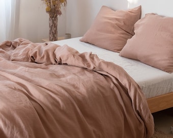 Sunset rose linen bedding set: linen duvet cover and two linen pillowcases, washed linen duvet cover set, Queen King sizes