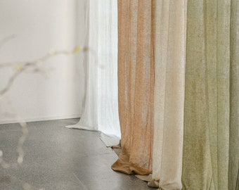 Multifunctional tape heading linen curtain panel, semi-sheer washed linen curtain, custom size linen drapes