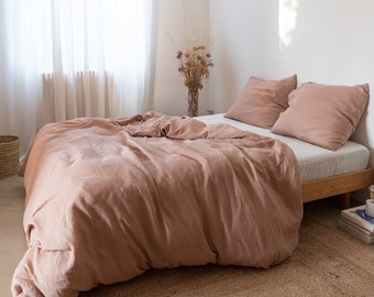 Sunset rose linen duvet cover, washed linen bedding, linen comforter cover Queen King California sizes