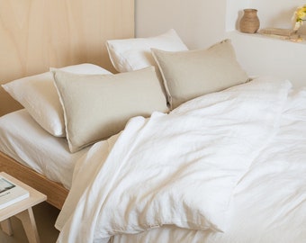 White linen duvet cover, washed linen bedding, linen comforter cover Queen King California sizes