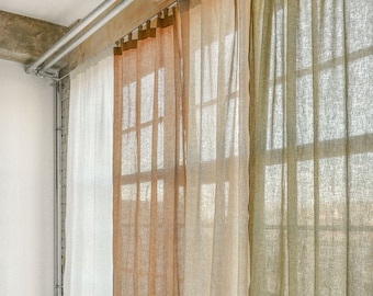 Tab top linen curtain panel, semi-sheer washed linen curtain, custom size linen drapes