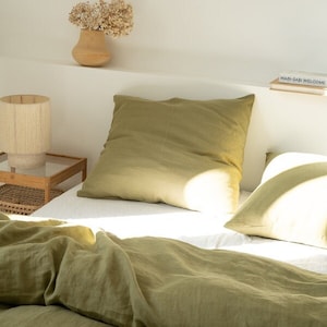 Moss green linen pillowcase, washed linen pillow cover Standard Queen King Euro custom sizes