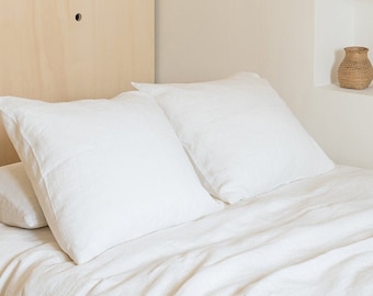 White linen pillowcase, washed linen pillow cover Standard Queen King Euro custom sizes