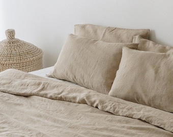 Beige linen pillowcase, washed linen pillow cover Standard Queen King Euro custom sizes