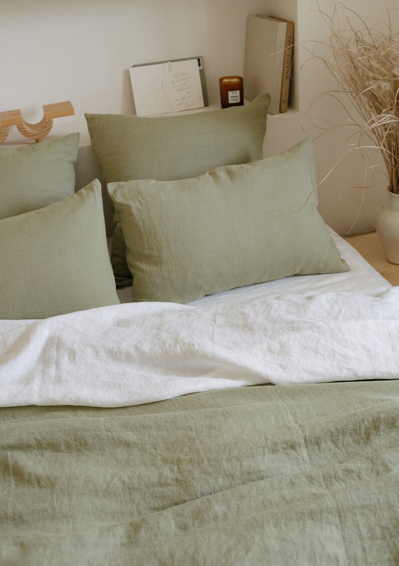 Moss green linen bedding set linen duvet cover and two linen Etsy