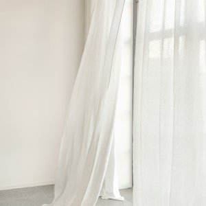 Rod pocket white linen curtain panel, semi-sheer washed white linen curtains, custom made linen drapes image 6