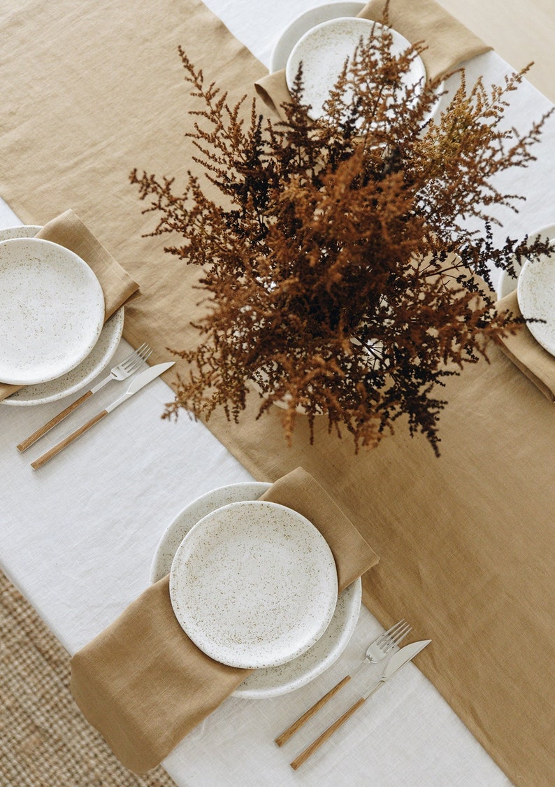 Almond linen table runner, handmade, washed linen runner, custom size table linens image 2