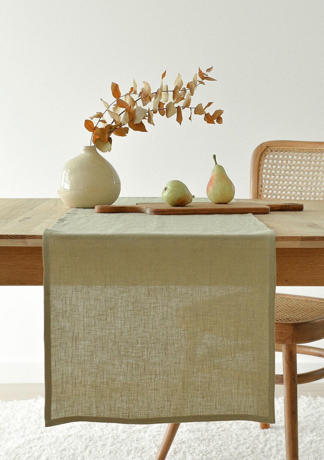 Moss Green Linen Table Runner, Handmade, Washed Linen Runner, Custom ...