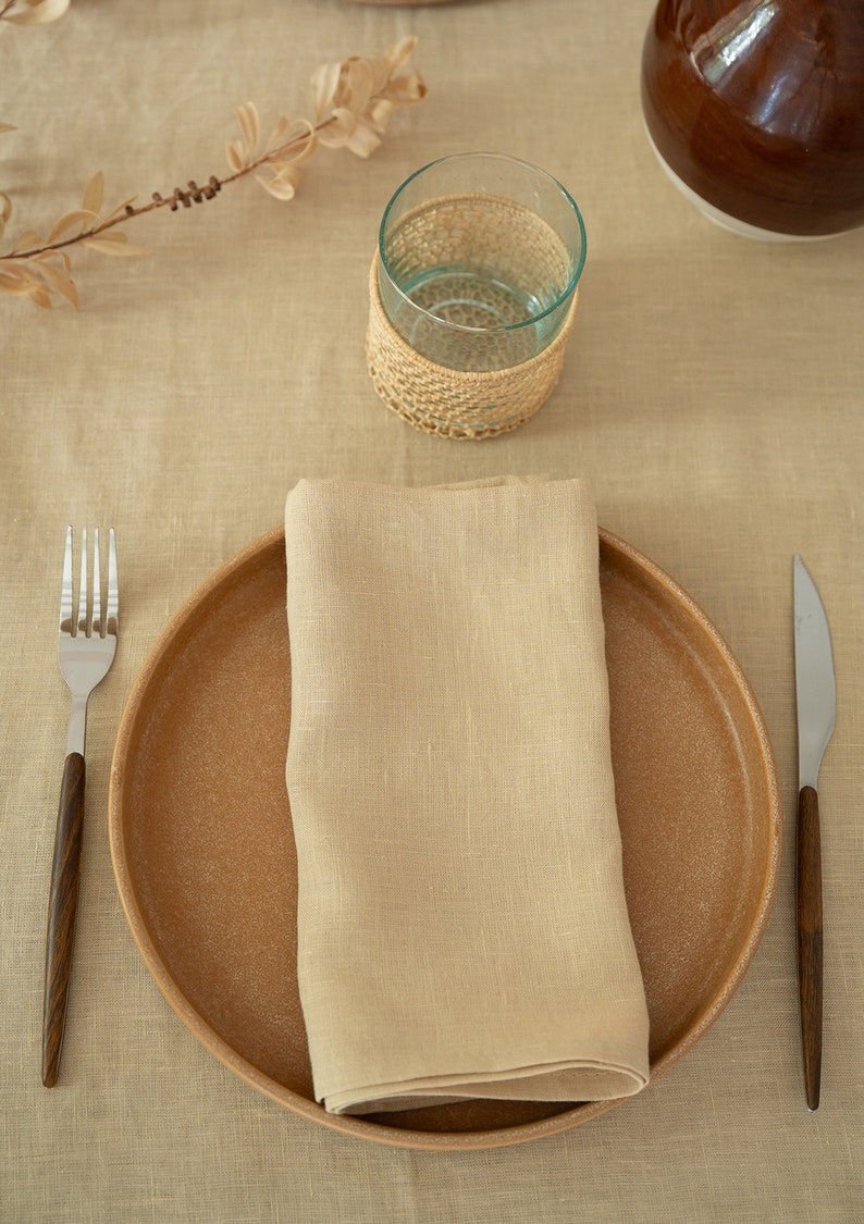 Sandy Yellow linen napkin set of 4, 6, 10, washed cloth napkins, handmade table linen image 2