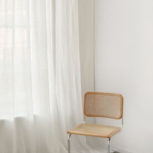 Rod pocket white linen curtain panel, semi-sheer washed white linen curtains, custom made linen drapes 画像 5
