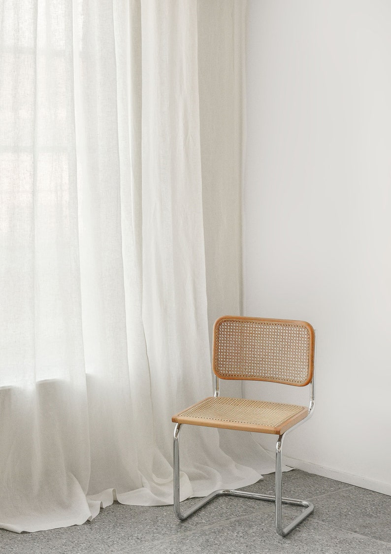 Rod pocket white linen curtain panel, semi-sheer washed white linen curtains, custom made linen drapes 画像 5