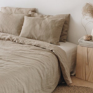 Parure de lit en lin beige : housse de couette en lin et deux taies d'oreiller en lin, parure de lit en lin lavé, queen-size et king-size image 6