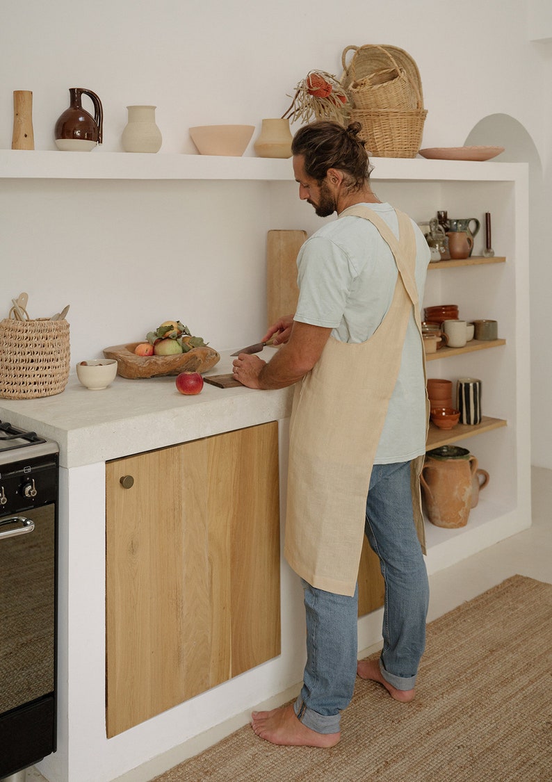 Personalized linen apron in various colors, Pinafore cross back linen apron with custom embroidery image 7