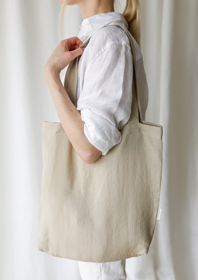 Linen tote bag in various colors, linen shopping bag image 2