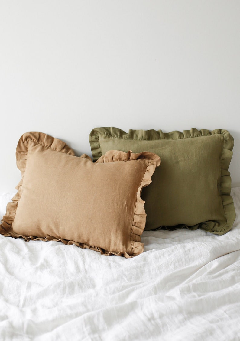 Linen pillowcase with ruffles Standard Queen farmhouse style image 1