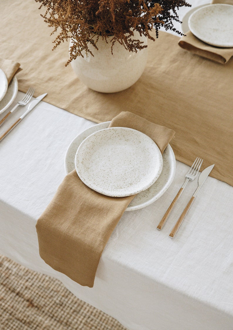 Almond linen table runner, handmade, washed linen runner, custom size table linens image 3