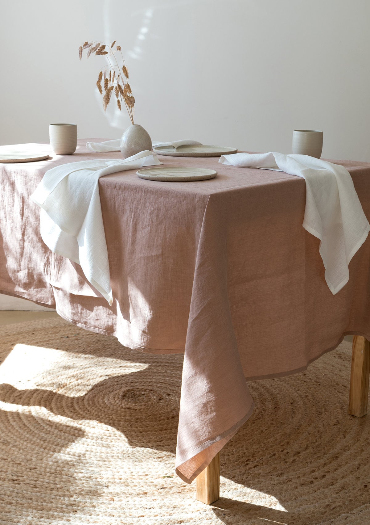 Nappe en Lin Sunset Rose, Nappe Carrée, Rectangulaire, Linge de Table Taille Personnalisée