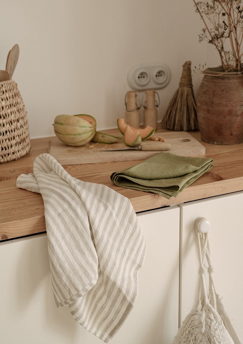 Linen kitchen towel set of 2, washed linen tea towels in various colors. image 2