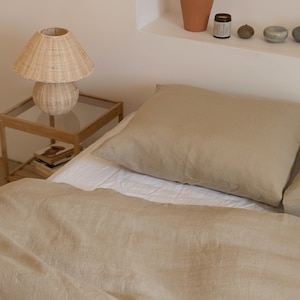 Linen duvet cover set in beige: linen duvet cover and two linen pillowcases, washed linen bedding set, Queen King sizes image 5