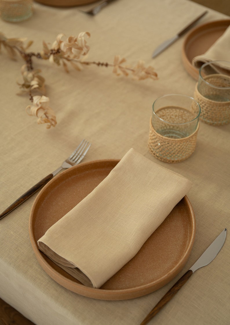 Sandy Yellow linen napkin set of 4, 6, 10, washed cloth napkins, handmade table linen image 4