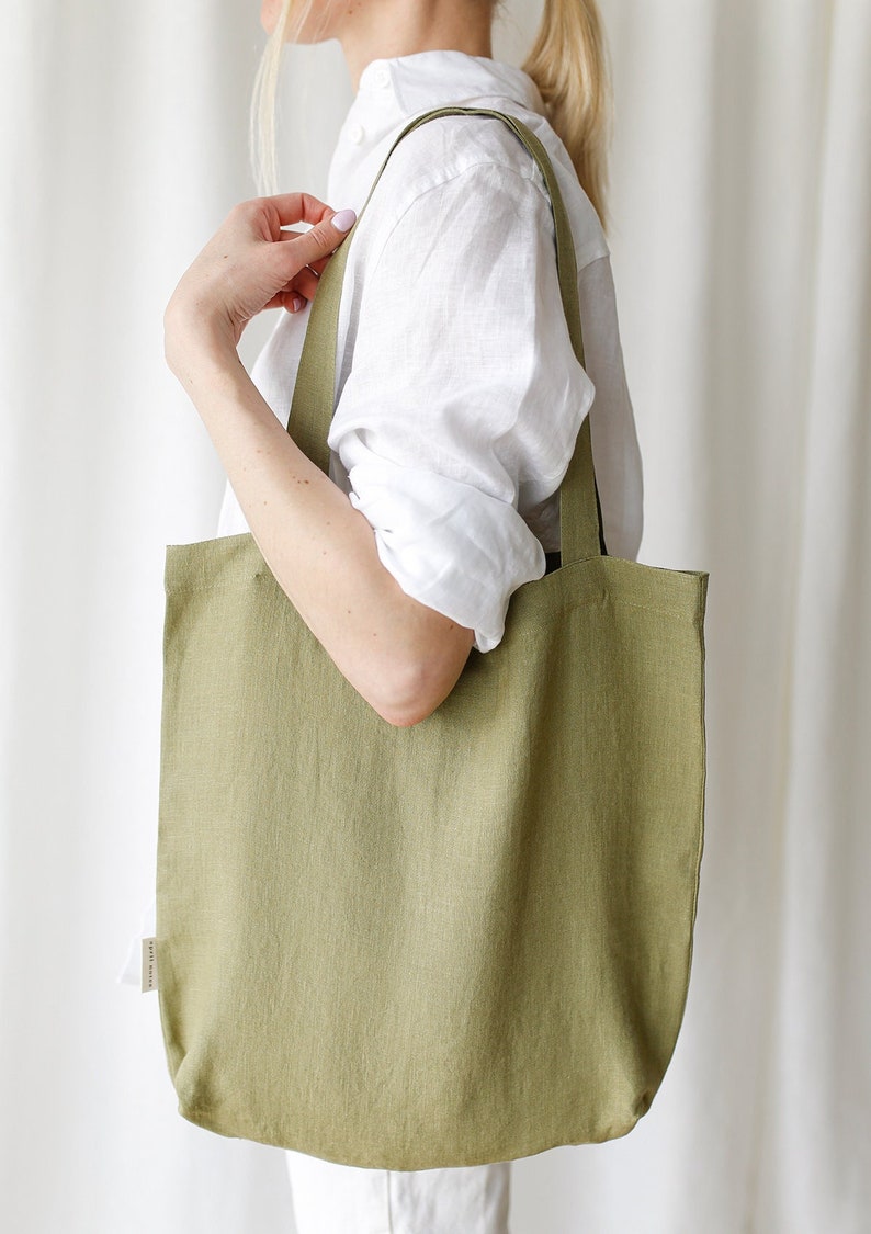 Linen tote bag in various colors, linen shopping bag image 1