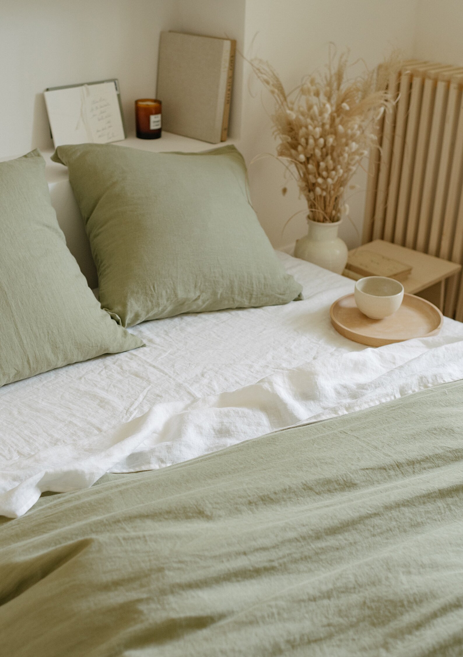 Moss Green Linen Bedding Set Linen Duvet Cover and Two Linen Etsy