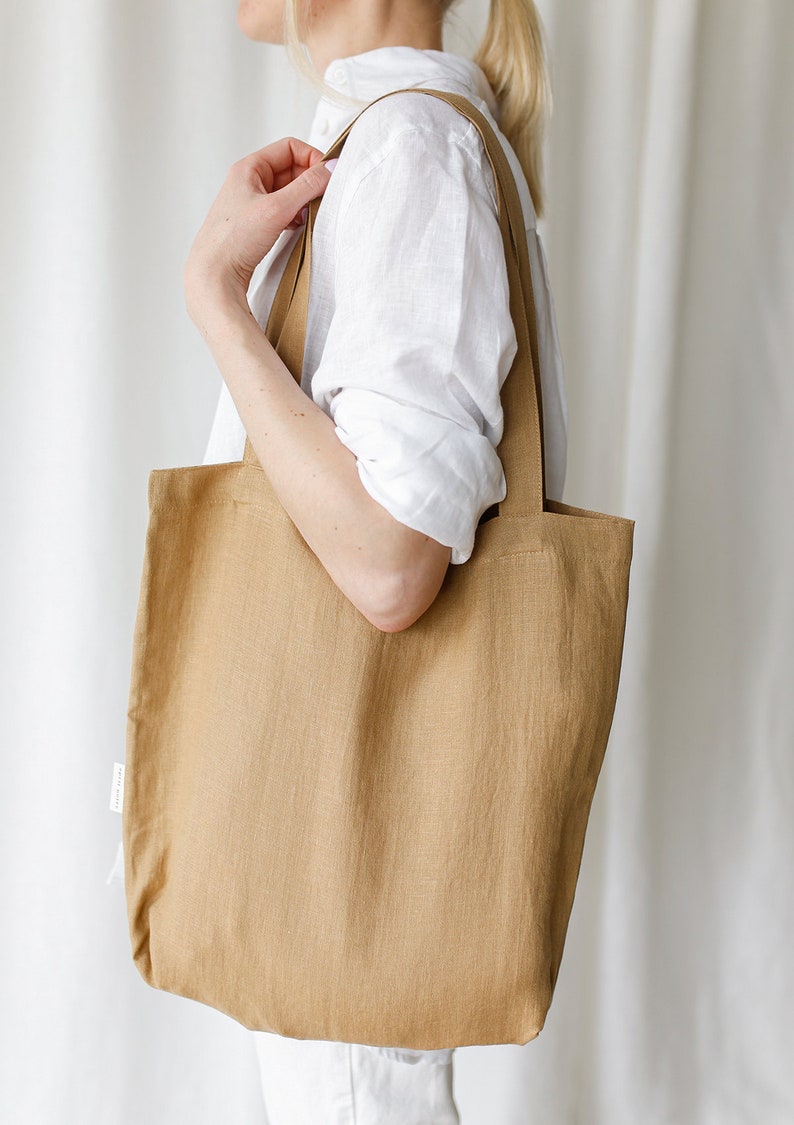 Linen tote bag in various colors, linen shopping bag image 3