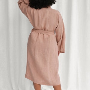 Sunset rose linen bathrobe, handmade linen kimono robe, oversized linen robe for women image 5