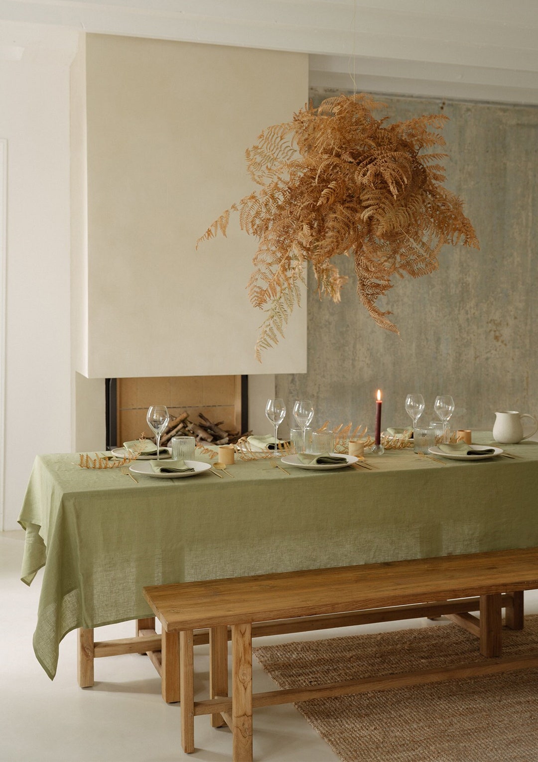 Moss Green Linen Tablecloth, Square, Rectangular Linen Table Cloth