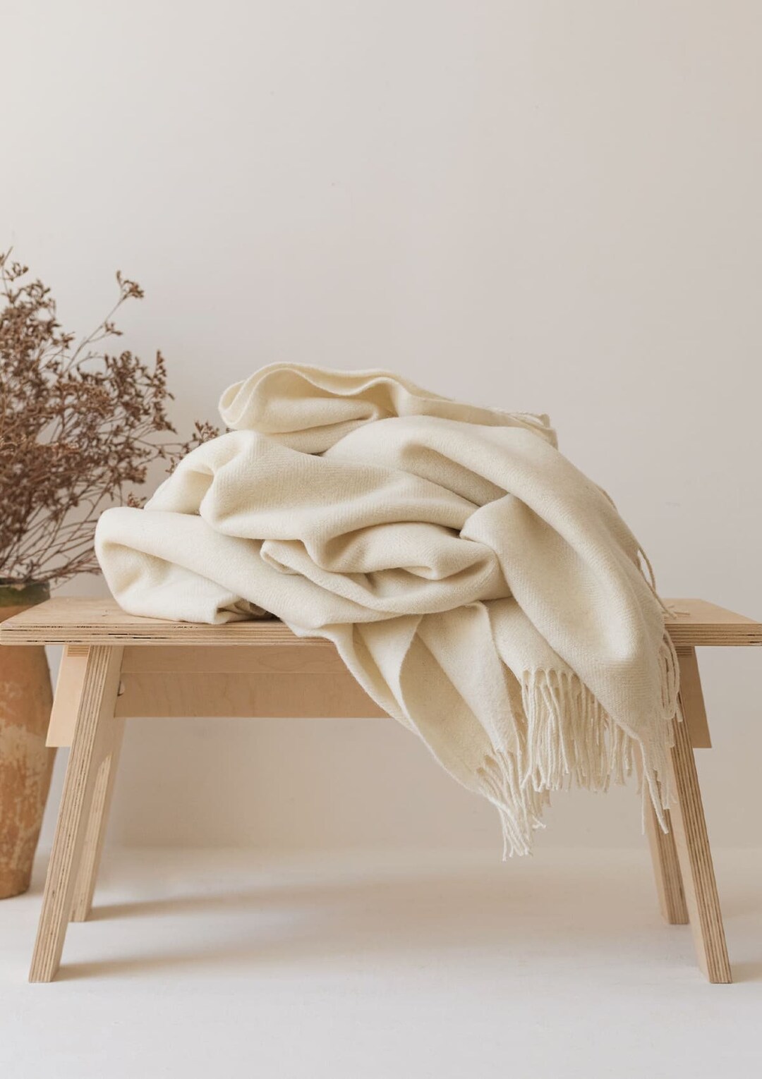 Ivory Merino Wool Blanket, 100 Natural Fine Merino Wool Throw, High