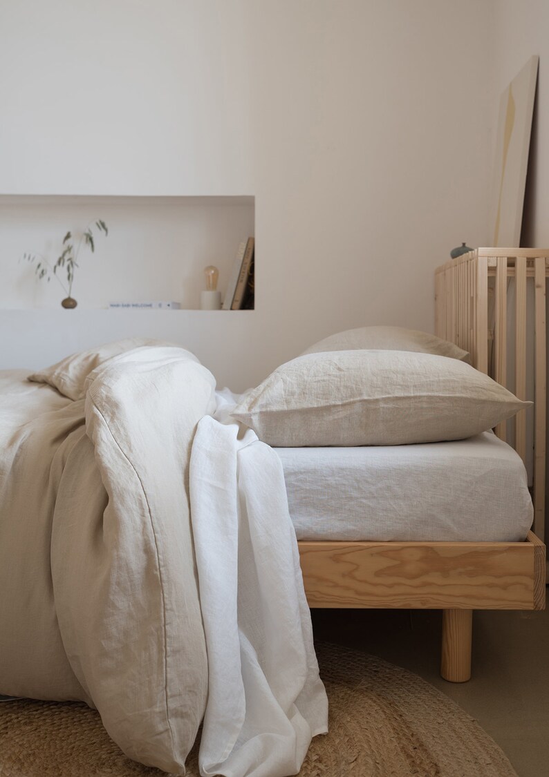 White Linen Fitted Sheet Washed Linen Bed Sheet Queen King Etsy