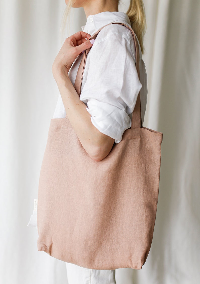 Linen tote bag in various colors, linen shopping bag image 4