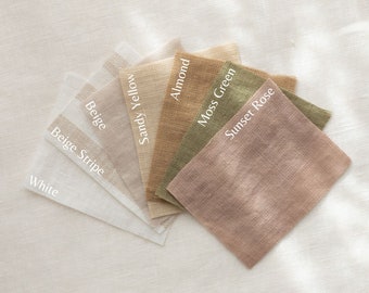 Set of linen fabric samples, linen fabric color swatches for linen bedding, curtains and table linen