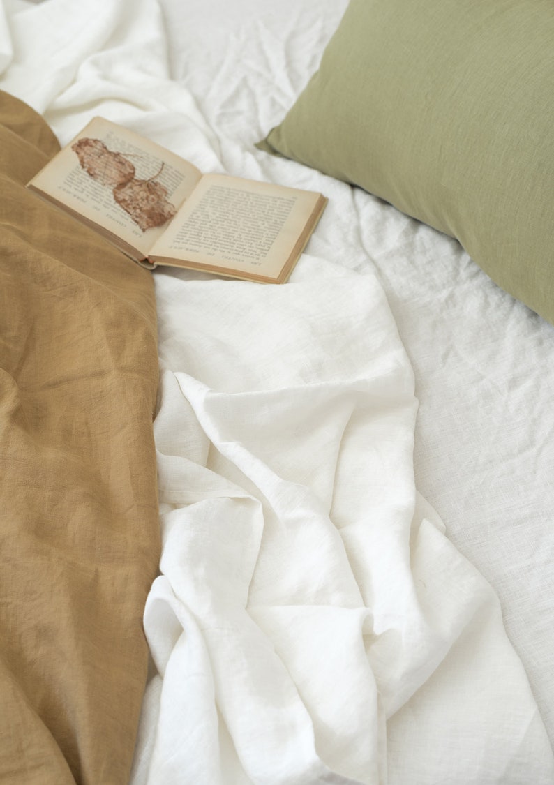 White Linen Flat Sheet Washed Linen Top Sheet Queen King Etsy