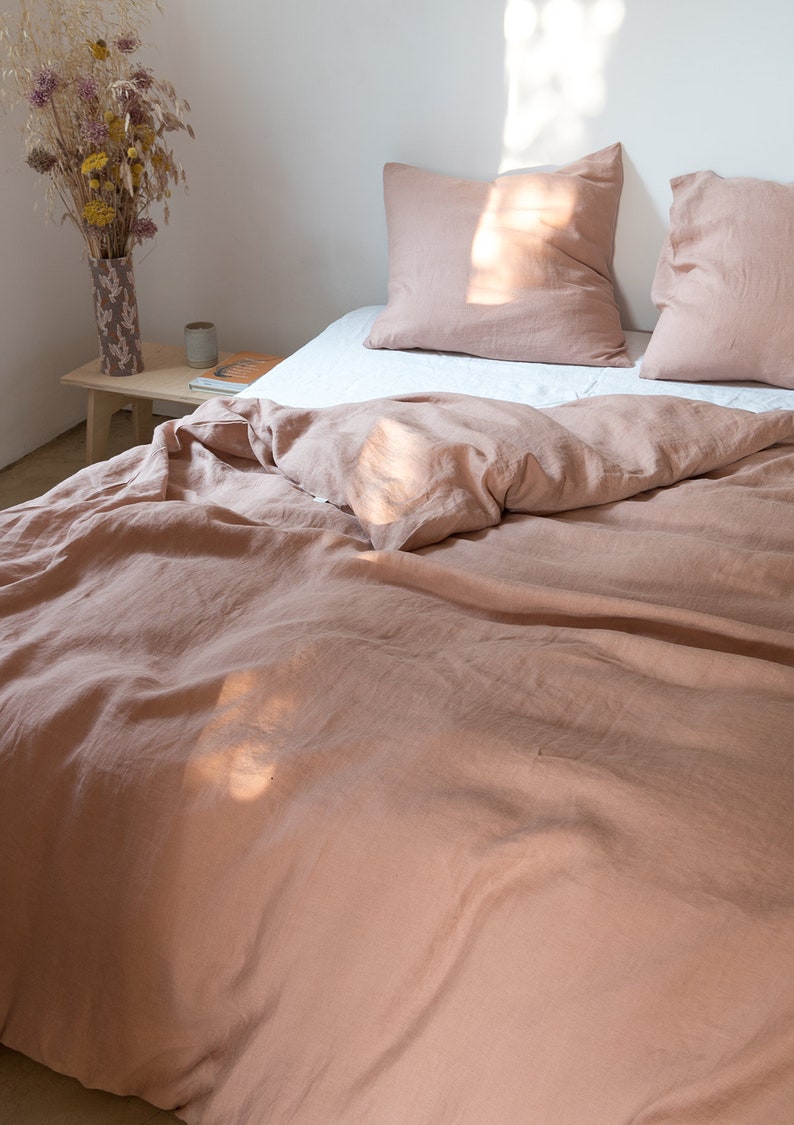 Sunset rose linen duvet cover, washed linen bedding, linen comforter cover Queen King California sizes image 5