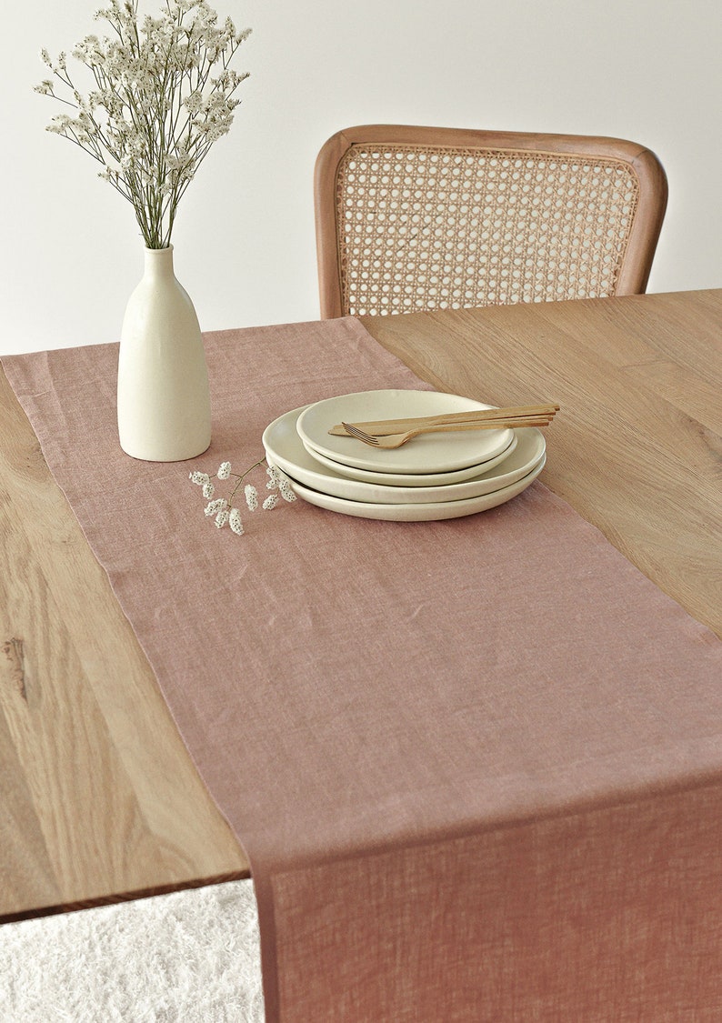 Sunset rose linen table runner, handmade, washed linen runner, custom size table linens image 2