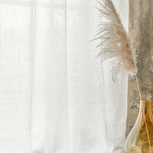 Rod pocket white linen curtain panel, semi-sheer washed white linen curtains, custom made linen drapes imagem 7