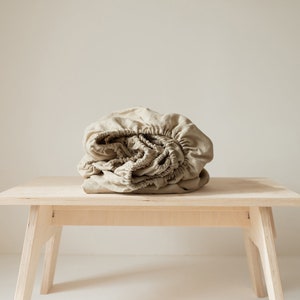 Beige linen fitted sheet, washed linen bed sheet, Queen King linen sheets