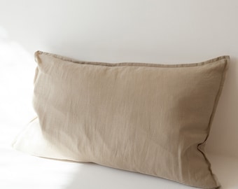 Beige linen pillow sham, Standard Queen King Euro washed linen sham cover