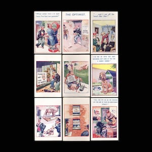 Vintage jaren 1950 collectie van 9 HB Ltd Britse post ongebruikte pittige ansichtkaarten - Seaside Type Humor Scrapbooking Junk Journals Kaarten maken