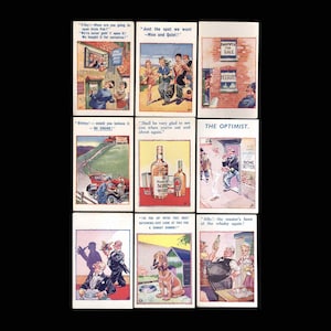 Vintage jaren 1950 collectie van 9 HB Ltd Britse post ongebruikte pittige ansichtkaarten - Seaside Type Humor Scrapbooking Junk Journals Kaarten maken